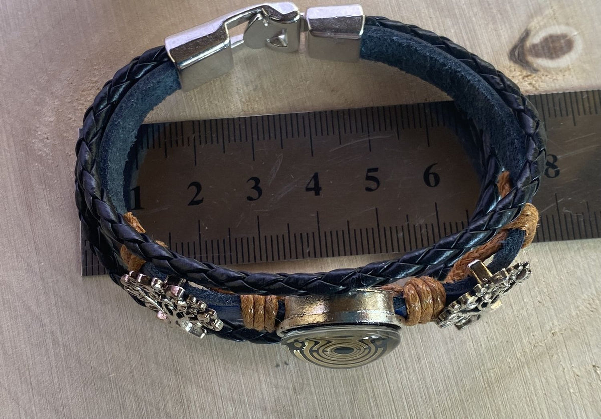 Armband-mehrsträngig, Baum des Lebens, blau, Symbol Lakhovsky MWO Schwingkreis Oszillator Antenne (stromlos), weiße Disc gold legiert + Kupfer unterlegt ca. 18 mm hinter Glas, Einhak Verschluss