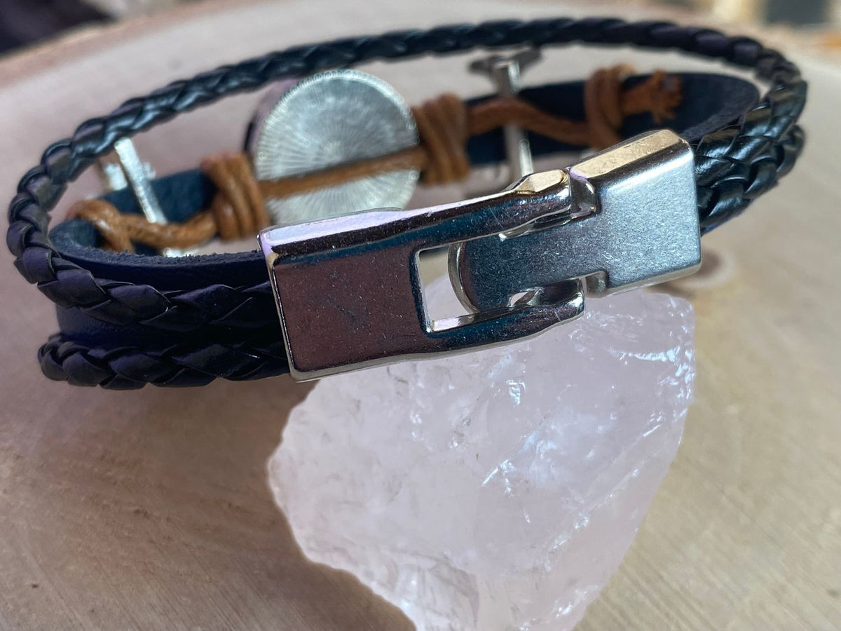 Armband-mehrsträngig, Baum des Lebens, blau, Symbol Lakhovsky MWO Schwingkreis Oszillator Antenne (stromlos), weiße Disc gold legiert + Kupfer unterlegt ca. 18 mm hinter Glas, Einhak Verschluss