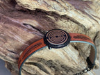 Armband - Feder, braun eingearbeitete Lakhovsky MWO Schwingkreis Oszillator Antenne (stromlos), Disc gold legiert + Kupfer unterlegt ca. 18 mm