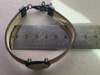 Armband - Feder, braun eingearbeitete Lakhovsky MWO Schwingkreis Oszillator Antenne (stromlos), Disc gold legiert + Kupfer unterlegt ca. 18 mm
