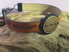 Armband - Feder, braun eingearbeitete Lakhovsky MWO Schwingkreis Oszillator Antenne (stromlos), Disc gold legiert + Kupfer unterlegt ca. 18 mm