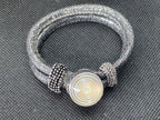 Armband-silberfarbend,mit 2x Wechseldruckknopf,Symbol Lakhovsky MWO Schwingkreis Oszillator Antenne (stromlos), Wechsel Disc ca. 18 mm hinter Glas,