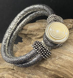 Armband-silberfarbend,mit 2x Wechseldruckknopf,Symbol Lakhovsky MWO Schwingkreis Oszillator Antenne (stromlos), Wechsel Disc ca. 18 mm hinter Glas,