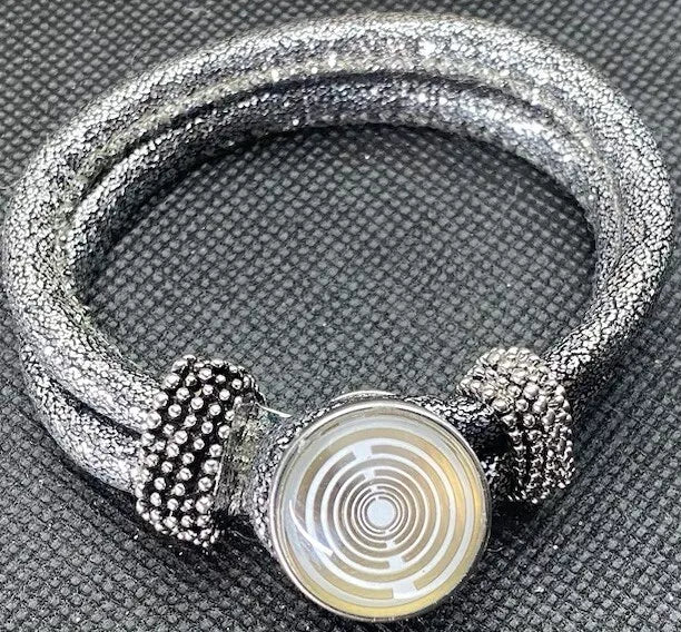 Armband-silberfarbend,mit 2x Wechseldruckknopf,Symbol Lakhovsky MWO Schwingkreis Oszillator Antenne (stromlos), Wechsel Disc ca. 18 mm hinter Glas,