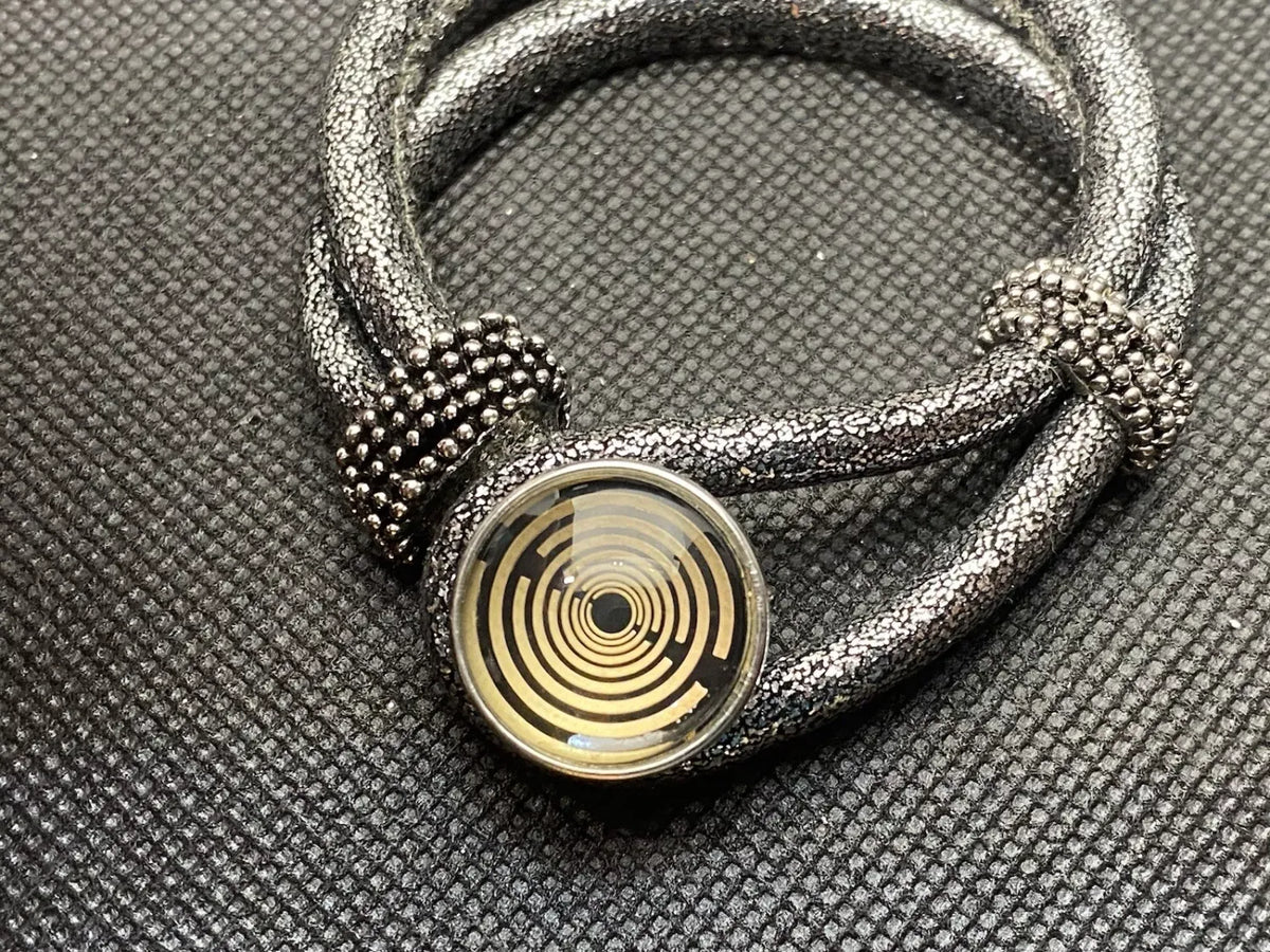 Armband-silberfarbend,mit 2x Wechseldruckknopf,Symbol Lakhovsky MWO Schwingkreis Oszillator Antenne (stromlos), Wechsel Disc ca. 18 mm hinter Glas,