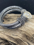 Armband-silberfarbend,mit 2x Wechseldruckknopf,Symbol Lakhovsky MWO Schwingkreis Oszillator Antenne (stromlos), Wechsel Disc ca. 18 mm hinter Glas,
