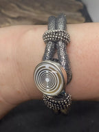 Armband-silberfarbend,mit 2x Wechseldruckknopf,Symbol Lakhovsky MWO Schwingkreis Oszillator Antenne (stromlos), Wechsel Disc ca. 18 mm hinter Glas,