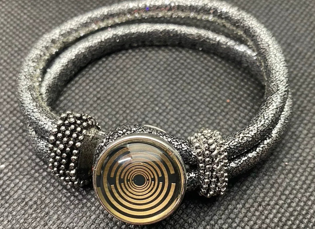 Armband-silberfarbend,mit 2x Wechseldruckknopf,Symbol Lakhovsky MWO Schwingkreis Oszillator Antenne (stromlos), Wechsel Disc ca. 18 mm hinter Glas,