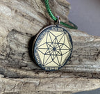 Amulett – Fassung Blume des Lebens – Bifilar / Fermat + Vector Equilibrium – 30 mm / goldlegiert / nachtschwarz – Produktansi