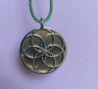 Amulett – Fassung Blume des Lebens – Bifilar / Fermat + Vector Equilibrium – 30 mm / goldlegiert / nachtschwarz – Produktansi