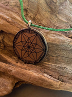 Amulett – Fassung Blume des Lebens – Bifilar / Fermat + Vector Equilibrium – 30 mm / goldlegiert / nachtschwarz – Produktansi
