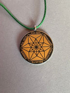 Amulett – Fassung Blume des Lebens – Bifilar / Fermat + Vector Equilibrium – 30 mm / goldlegiert / nachtschwarz – Produktansi