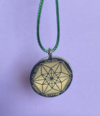 Amulett – Fassung Blume des Lebens – Bifilar / Fermat + Vector Equilibrium – 30 mm / goldlegiert / nachtschwarz – Produktansi