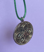 Amulett – Fassung Blume des Lebens – Bifilar / Fermat + Vector Equilibrium – 30 mm / goldlegiert / nachtschwarz – Produktansi