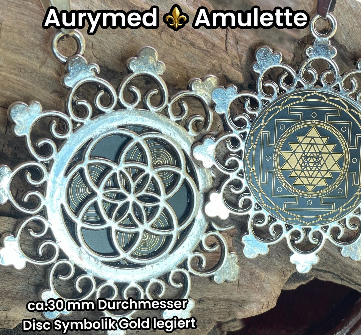 Amulett – Samen des Lebens – Sri Yantra – – Sri Yantra – 25 mm / nachtschwarz – Produktansicht 1