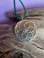 Amulett – Fassung Blume des Lebens – Bifilar / Fermat + Vector Equilibrium – 30 mm / goldlegiert / nachtschwarz – Produktansi