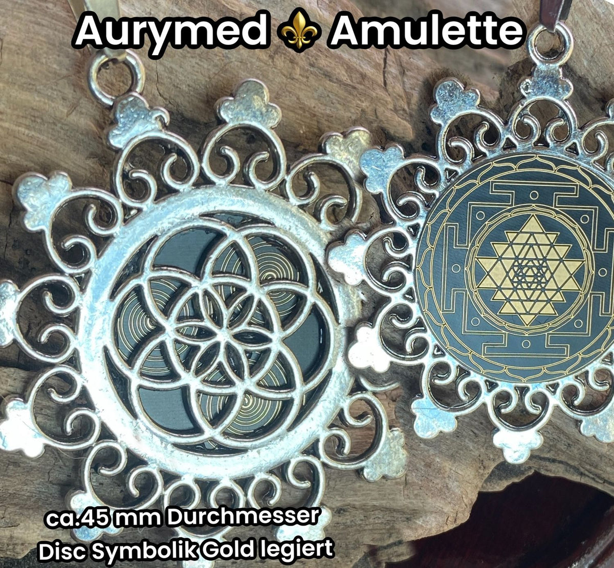 Amulett – Samen des Lebens – Sri Yantra – – Sri Yantra – 25 mm / nachtschwarz – Produktansicht 1