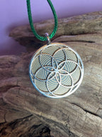 Amulett – Fassung Blume des Lebens – Bifilar / Fermat + Vector Equilibrium – 30 mm / goldlegiert / nachtschwarz – Produktansi