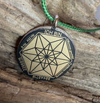 Amulett – Fassung Blume des Lebens – Bifilar / Fermat + Vector Equilibrium – 30 mm / goldlegiert / nachtschwarz – Produktansi