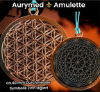 Amulett – Blume des Lebens, Dodecagram als nachtschwarzer 35 mm Coin mit Gold Legierung eingearbeitet – Produktansicht 1