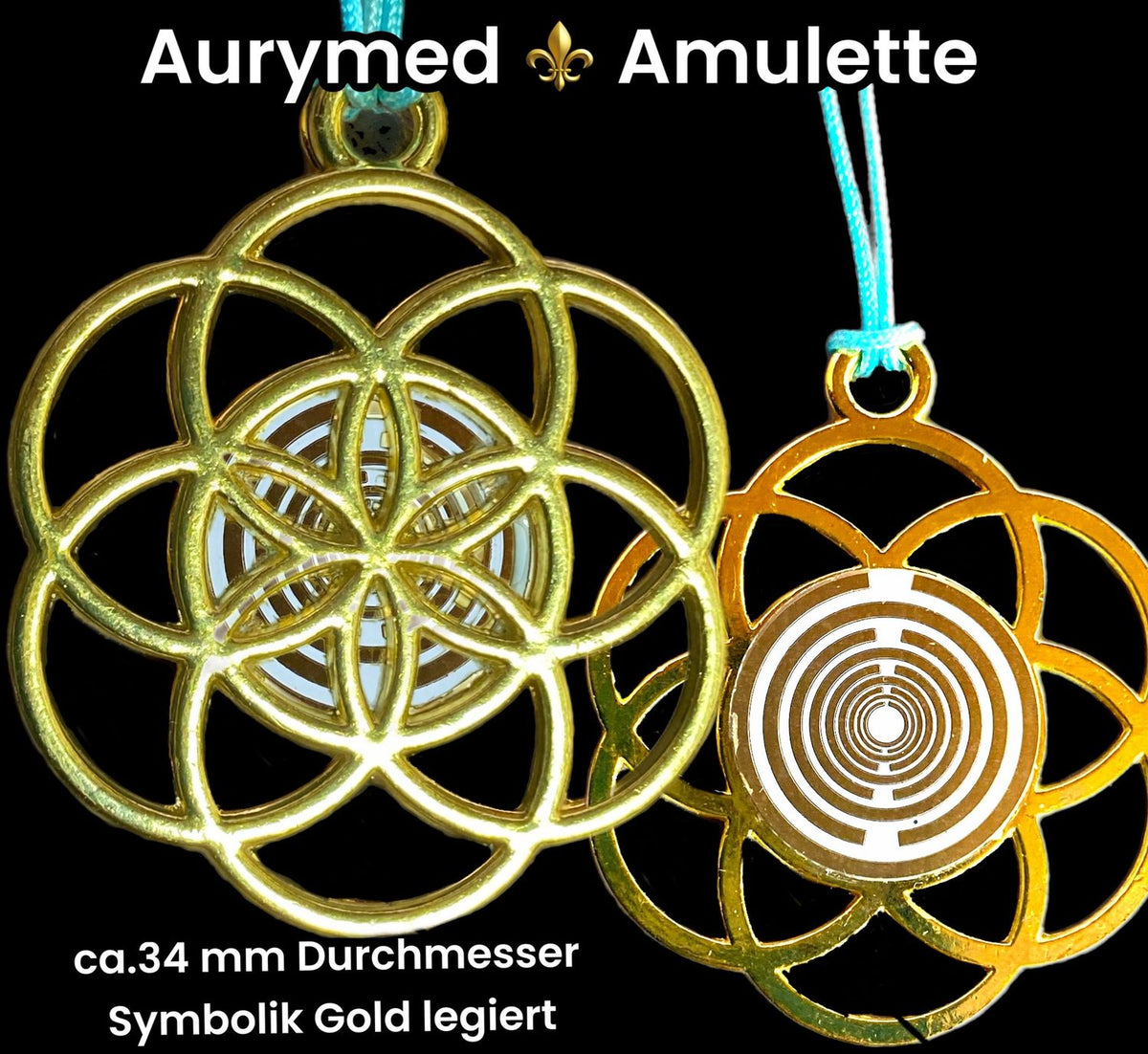 Amulett – Samen des Lebens – Lakhovsky MWO – Triskele als weisser Coin mit Gold Legierung eingearbeitet – Produktansicht 1