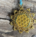 Amulett – Blume des Lebens, Lakhovsky MWOals schwarzer Coin mit goldlegiert eingearbeitet – Produktansicht 1