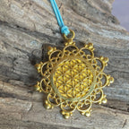 Amulett – Blume des Lebens, Lakhovsky MWOals schwarzer Coin mit goldlegiert eingearbeitet – Produktansicht 1