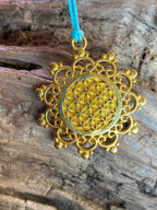 Amulett – Blume des Lebens, Lakhovsky MWOals schwarzer Coin mit goldlegiert eingearbeitet – Produktansicht 1
