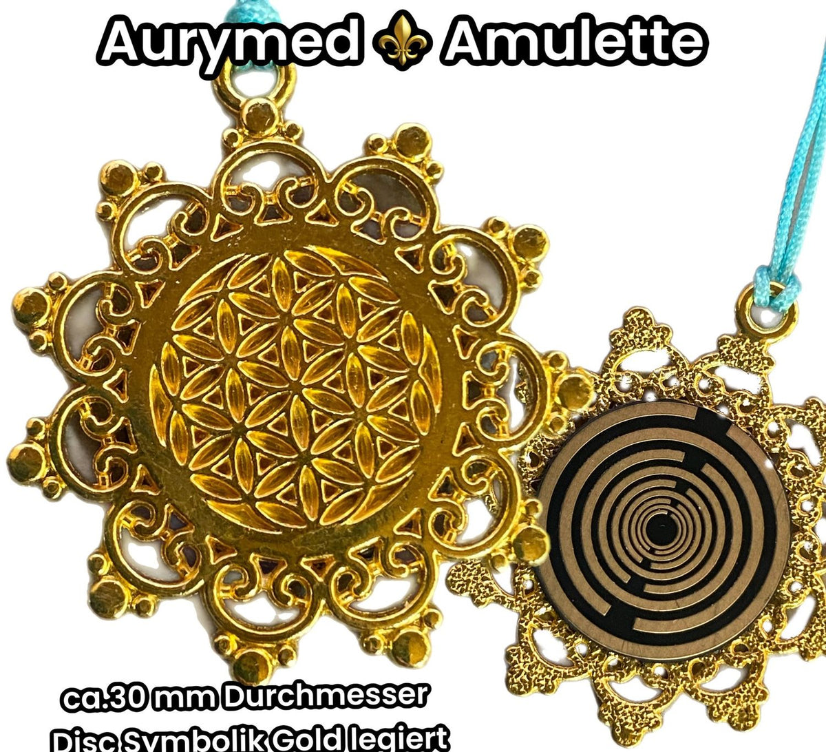 Amulett – Blume des Lebens, Lakhovsky MWOals schwarzer Coin mit goldlegiert eingearbeitet – Produktansicht 1