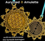 Amulett – Blume des Lebens, Lakhovsky MWOals schwarzer Coin mit goldlegiert eingearbeitet – Produktansicht 1