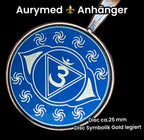 Amulett – Chakremy – kupferfarbend, 3. Auge Disc in blau 25 mm, goldlegiert, kupferunterlegt – Produktansicht 1