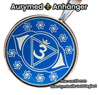Amulett – Chakremy – kupferfarbend, 3. Auge Disc in blau 25 mm, goldlegiert, kupferunterlegt – Produktansicht 1