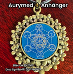 Amulett – bronzefarben, Metatron, Disc in blau 25 mm, zinnlegiert, kupferunterlegt – Produktansicht 1