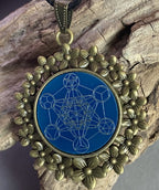 Amulett – bronzefarben, Metatron, Disc in blau 25 mm, zinnlegiert, kupferunterlegt – Produktansicht 1