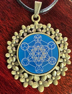 Amulett – bronzefarben, Metatron, Disc in blau 25 mm, zinnlegiert, kupferunterlegt – Produktansicht 1