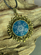 Amulett – bronzefarben, Metatron, Disc in blau 25 mm, zinnlegiert, kupferunterlegt – Produktansicht 1