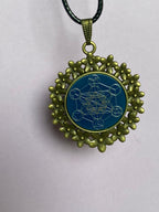 Amulett – bronzefarben, Metatron, Disc in blau 25 mm, zinnlegiert, kupferunterlegt – Produktansicht 1