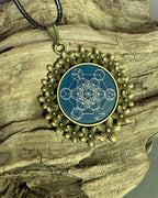 Amulett – bronzefarben, Metatron, Disc in blau 25 mm, zinnlegiert, kupferunterlegt – Produktansicht 1