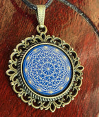 Amulett – bronzefarben, Dodecagram 12 – er Stern, Disc in blau 25 mm, zinnlegiert, kupferunterlegt – Produktansicht 1