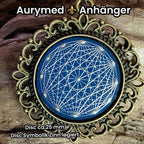 Amulett – bronzefarben, Dodecagram 12 – er Stern, Disc in blau 25 mm, zinnlegiert, kupferunterlegt – Produktansicht 1