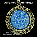 Amulett – bronzefarben, Dodecagram 12 – er Stern, Disc in blau 25 mm, zinnlegiert, kupferunterlegt – Produktansicht 1