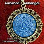 Amulett – bronzefarben, Dodecagram 12 – er Stern, Disc in blau 25 mm, zinnlegiert, kupferunterlegt – Produktansicht 1