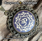 Amulett – Chakremy, bronzefarben, Kronen Chakra, Disc in lila flieder 25 mm, goldlegiert, kupferunterlegt – Produktansicht 1