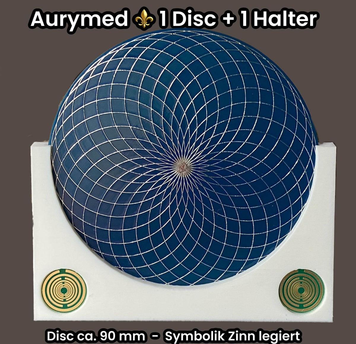 90 mm – 1 x Disc+ 1x PLA Halter – Torus Design, doppelseitig, zinnlegiert, kupferunterlegt, blau – Produktansicht 1