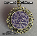 Amulett – bronzefarben, Merkaba, Disc in flieder 25 mm, goldlegiert, kupferunterlegt – Produktansicht 1