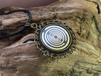 Amulett – bronzefarben, Lakhovsky MWOn Symbol, Disc in blau 25 mm, zinnlegiert, kupferunterlegt – Produktansicht 1
