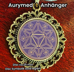 Amulett – bronzefarben, Merkaba, Disc in flieder 25 mm, goldlegiert, kupferunterlegt – Produktansicht 1