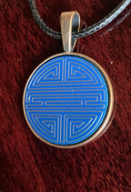Amulett – kupferfarbend Shou Symbolik, Disc in blau, 25 mm, goldlegiert, kupferunterlegt – Produktansicht 1