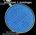 Amulett – kupferfarbend Shou Symbolik, Disc in blau, 25 mm, goldlegiert, kupferunterlegt – Produktansicht 1