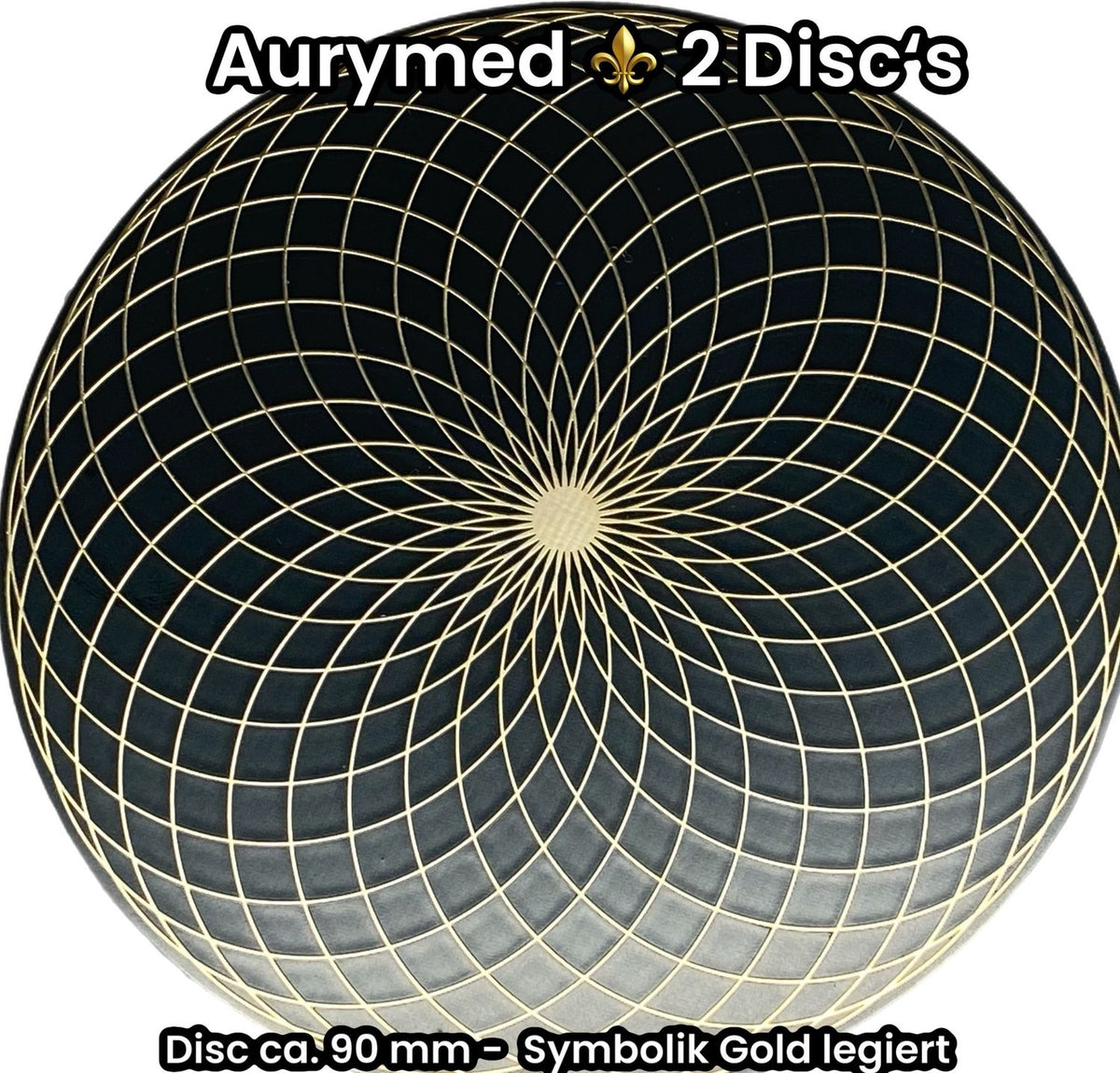 90 mm Disc – 2 Stück – Torus Feldwirbler, schwarz mit Gold Legierung, doppelseitig, kupferunterlegt – Produktansicht 1